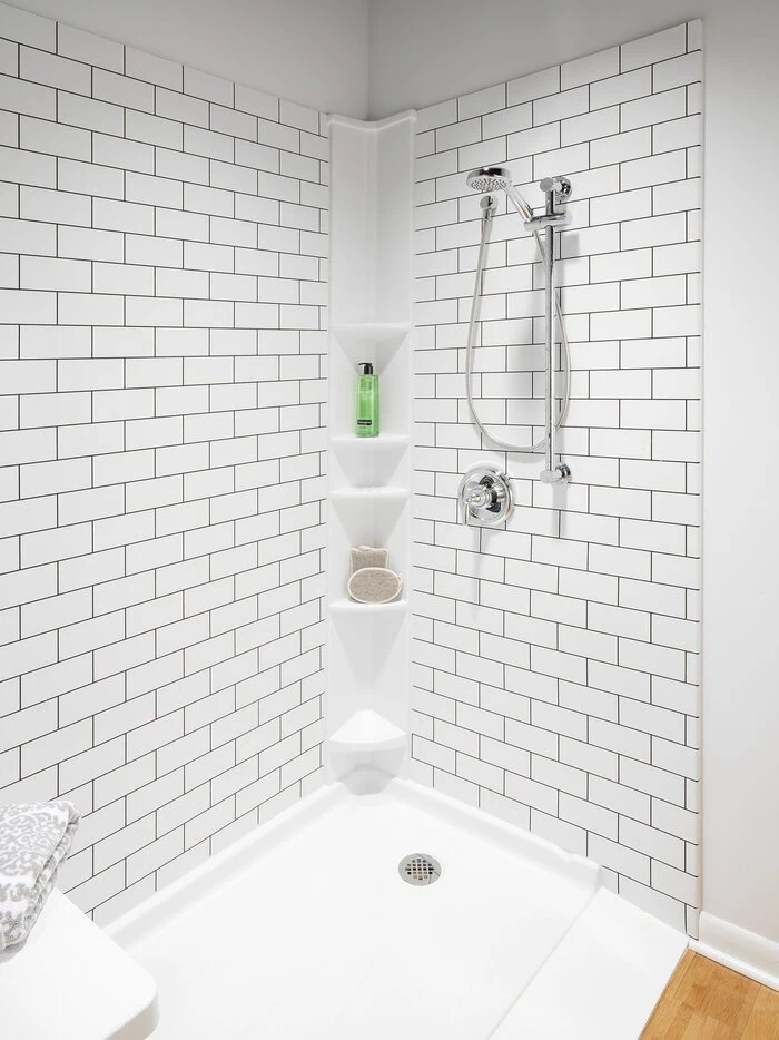 Walk-in shower installation in Upstate South Carolina with clean modern finish